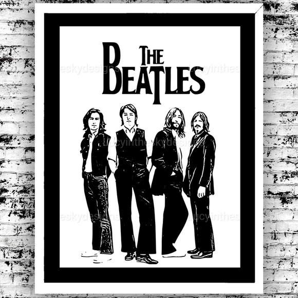 Handmade Other - The Beatles Retro Music Black and White Art Print
